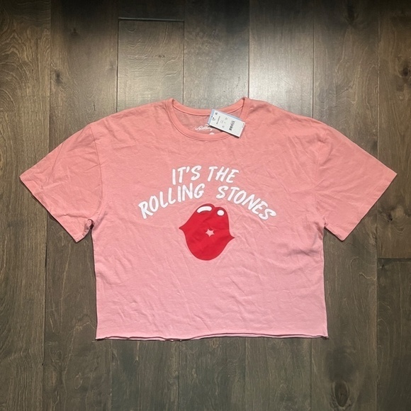NWT THE ROLLING STONES PINK Cut off with Lips - Picture 1 of 3